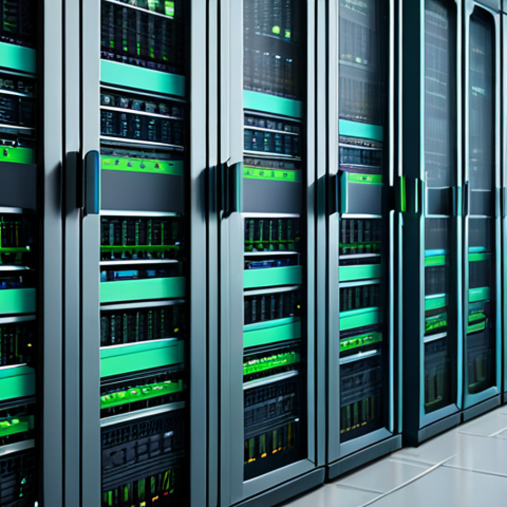 **
"A stylized digital illustration depicting a server rack with clouds subtly integrated. Focus on concepts of efficiency and optimization. Use a color palette of cool blues and greens, with subtle data streams visually represented. Keywords: Cloud computing, cost reduction, server infrastructure, efficient design, digital art, appropriate attire."
**