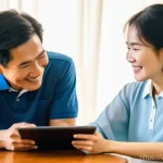 Home 10 기술 공유 플랫폼의 사용자 교육 프로그램 개발 - **Prompt: "An elderly Vietnamese woman, with a warm and gentle smile, wearing a traditional light bl...