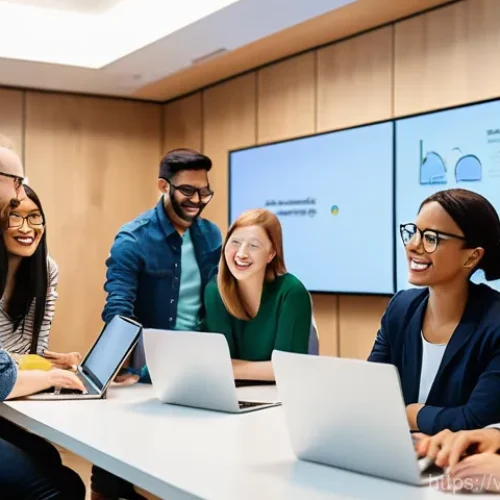 Home 21 기술 공유 플랫폼의 생태계 조성 방법 - **Prompt: A vibrant, diverse tech community gathering in a modern co-working space, brimming with en...