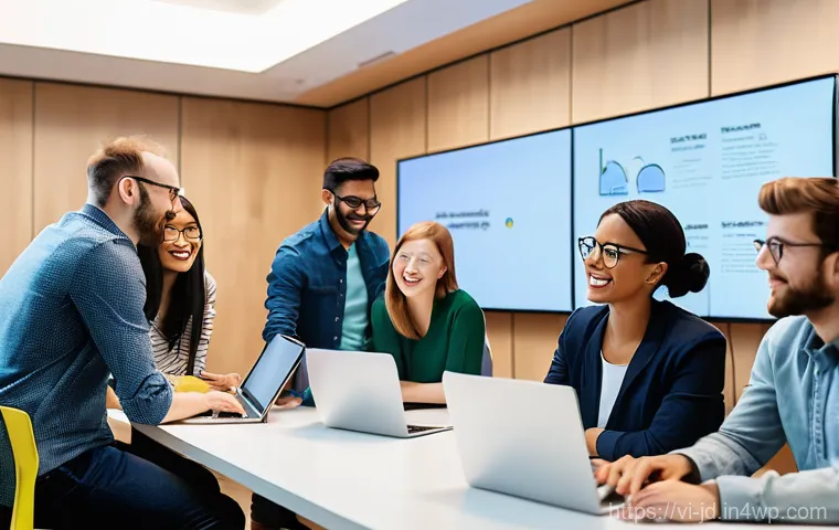 기술 공유 플랫폼의 생태계 조성 방법 - **Prompt: A vibrant, diverse tech community gathering in a modern co-working space, brimming with en...